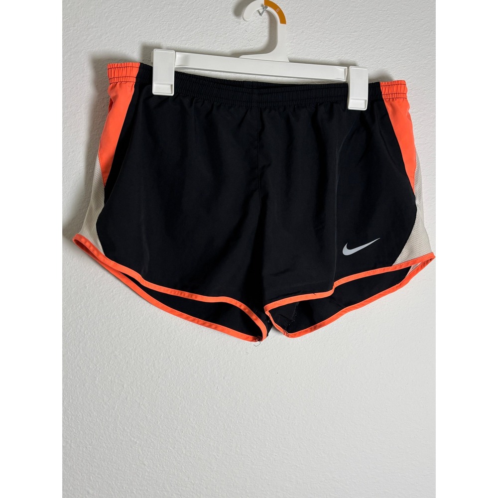 Nike Dri-FIT Tempo Running Shorts Black Neon Orange White Mesh Womens S